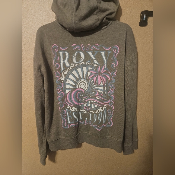 Roxy Y2k Khaki Zip-Up Hoodie Sz Medium - Picture 1 of 9